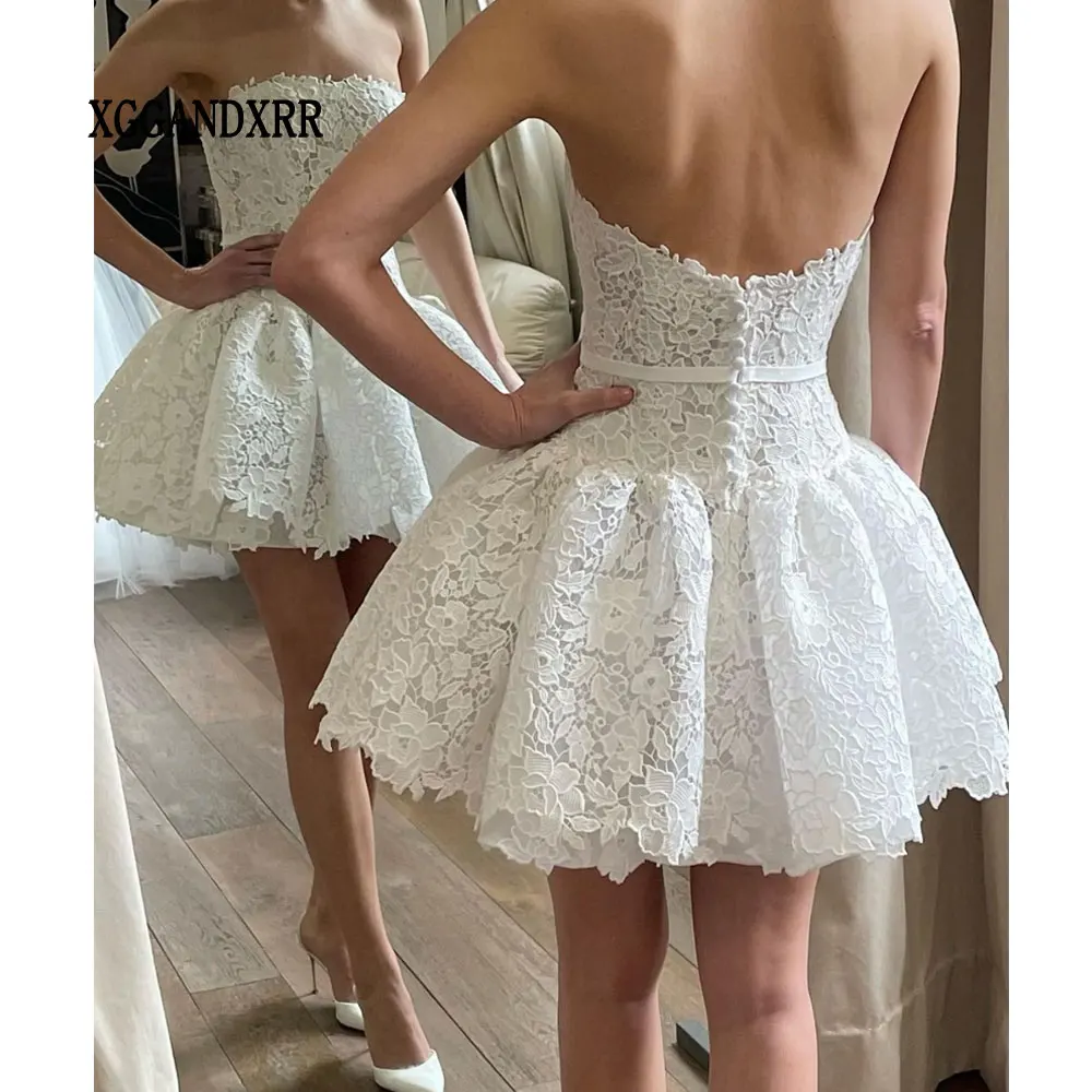 Elegant Lace Short Wedding Dress 2026 Sweetheart Layers Pleats Puffy Skirt Woman Robe Bridal Gown Backless White Bride Dress