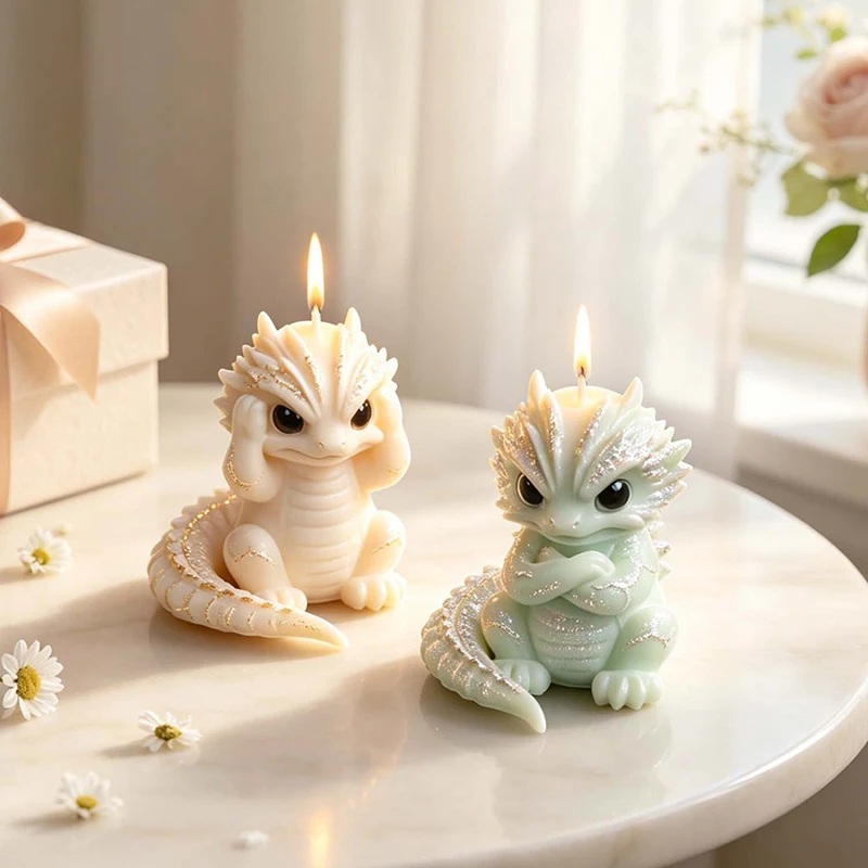 4 Style Cute Little Dragon Silicone Mold DIY Cartoon Dragon Handmade Aromatherapy Candle Concrete Gypsum Epoxy Resin Making Mold view 4