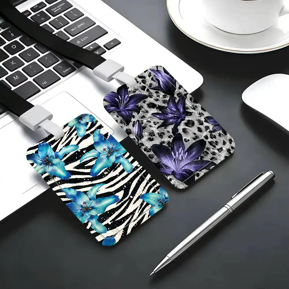 Leopard Print Flowers ID Card Holder Cute PVC Badge Holder Cartoon Card Cover Student ID Bus Card Case With Clear Window