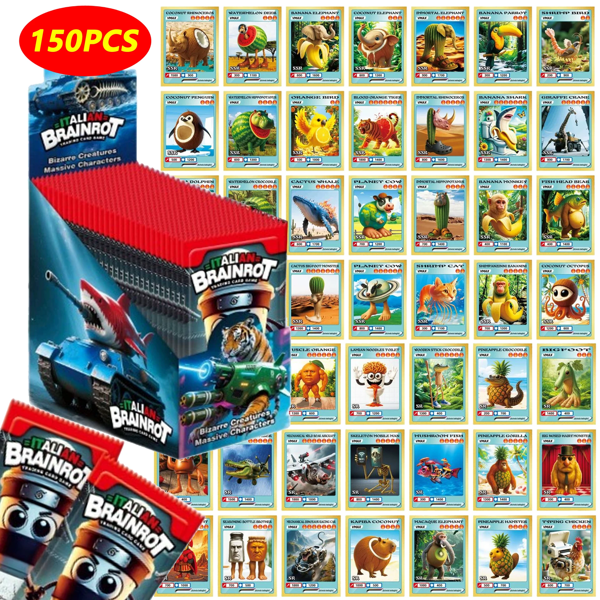 150PCS Italian Brainrot Trading Cards Tungtungtung Sahur Tralalero Tralala Card Game Collection Toys for Children Birthday Gifts