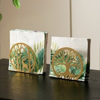 Golden Tree of Life Tissue Holder New Chinese Style Iron Art Desk Organizer for Bar Cafe Home Decor Napkin Stand Table Office
