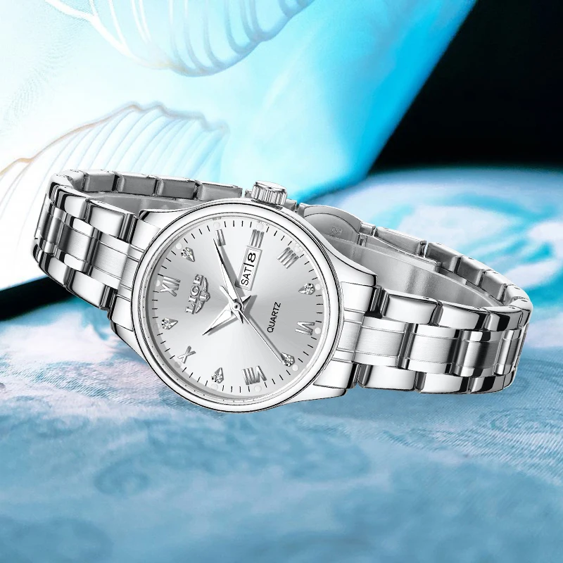 

LIGE элегантные роскошные кварцевые женские часы модные бриллиантовые циферблаты повседневные водонепроницаемые часы с дисплеем даты и недели женские подарки часы для женщин