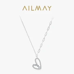 Ailmay Authentic 925 Sterling Silver Fashion Elegant Clear Zircon Pendant Necklace For Women Romantic Wedding Jewelry Gift