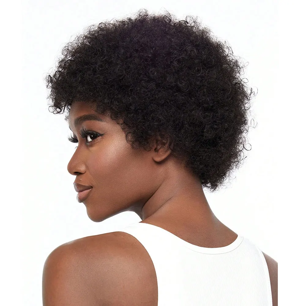 Short Curly Wigs Afro Kinky Curly Wigs Human Hair Pixie Cut Curly Afro Wigs for Black Women Full Machine Brown Red Highlight Wig