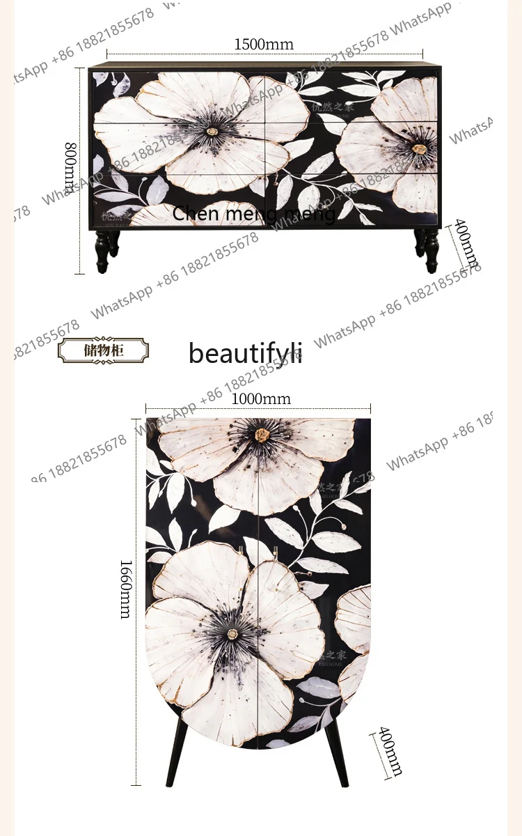 Light luxury camellia six chest villa entry living room large foyer entrance dining side display cabinet