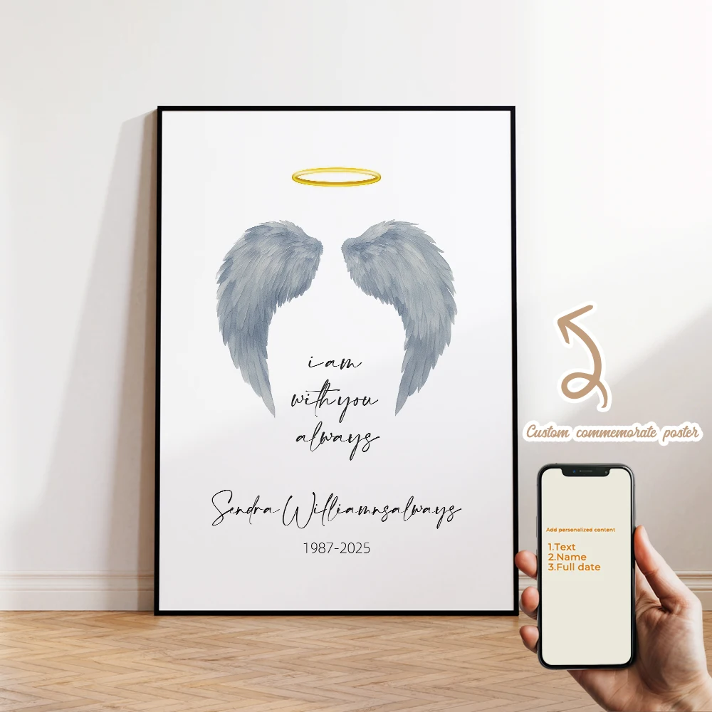 

1pcs Customized Text, Wings And Halo Background Wall Art Prints Canvas Painting Poster Picture For Living Room Home Decor