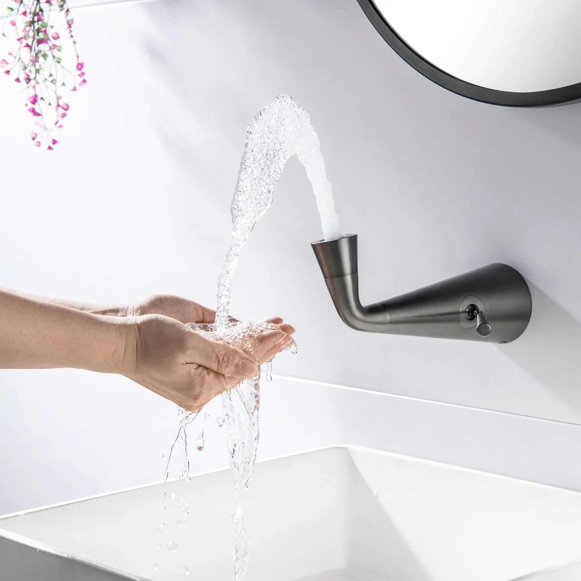 

Wall Mounted One Hole Bathroom Sink Faucet Washroom Cold and Hot Mixer Taps Single Handle RV Vanity Sink Faucets Gray