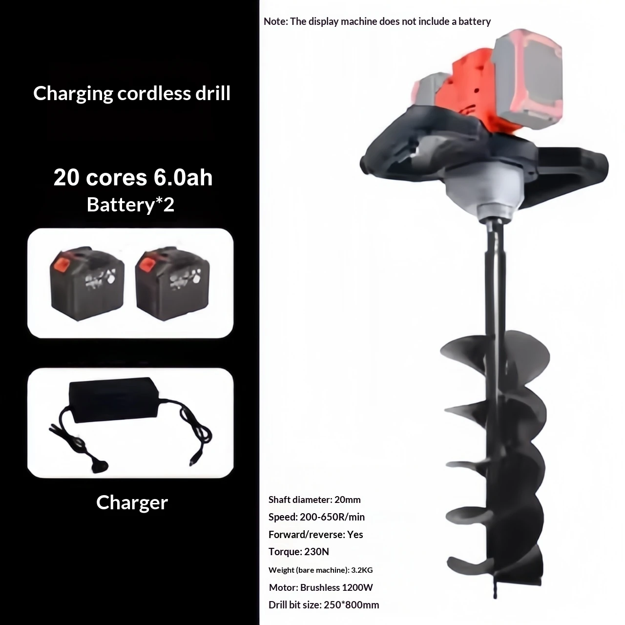 Elektrische grondboor Krachtige lithiumbatterij Oplaadbare graafmachine Boomplanten Landbouw Planten Boren Stapelbestuurder