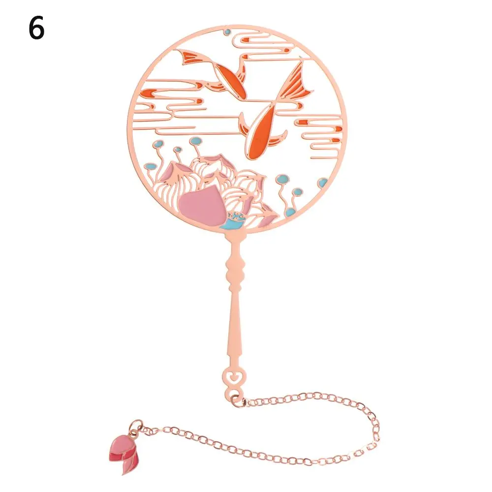 School Office Supplies Chinese Style Pendant Tassel Koi Metal Group Fan Shape Book Clip Pagination Mark Brass Bookmark