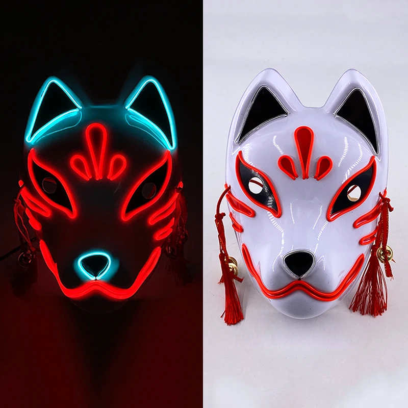 Máscaras de zorro LED, máscara de Halloween, Cosplay, accesorios de zorro, máscara japonesa, pinturas luminosas, máscara de plástico de zorro de baile, máscara de zorro bonita