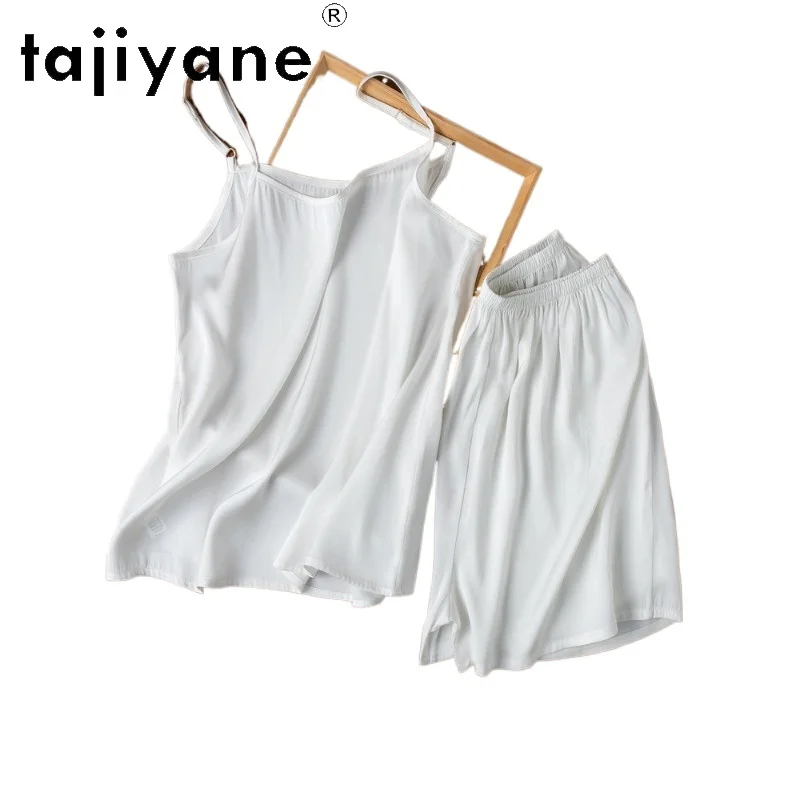 

TAJIYANE 22MM 93% Натуральный шелковый пижамный комплект из тутового шелкопряда для женщин: белый топ-камисоль и шорты, повседневная домашняя одежда, одежда для отдыха, женская одежда 2026