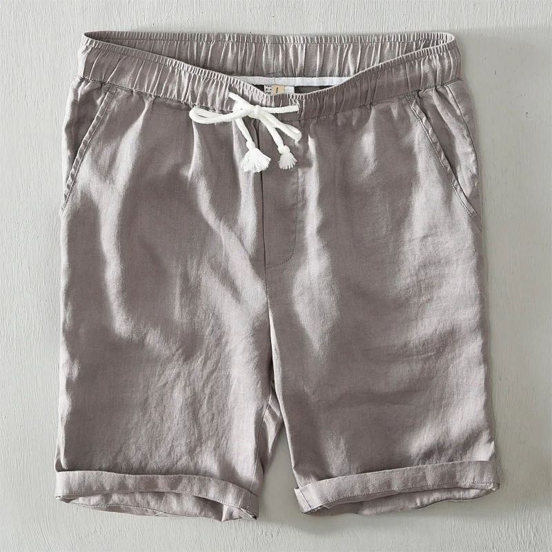 Men's Solid Color Casual Straight-leg Drawstring Shorts, Linen Plus Size Breathable Loose Beach Pants