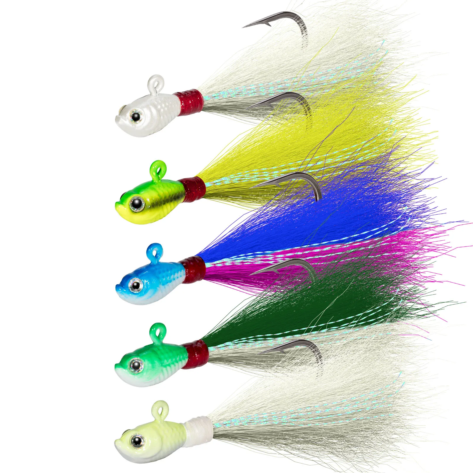 

3/5pcs Bucktail Jig Saltwater Fishing Lure Jig Head Hook Teaser Hair Jig Sea Fishing Jigging Lure Wobbler Trolling Trout Bass