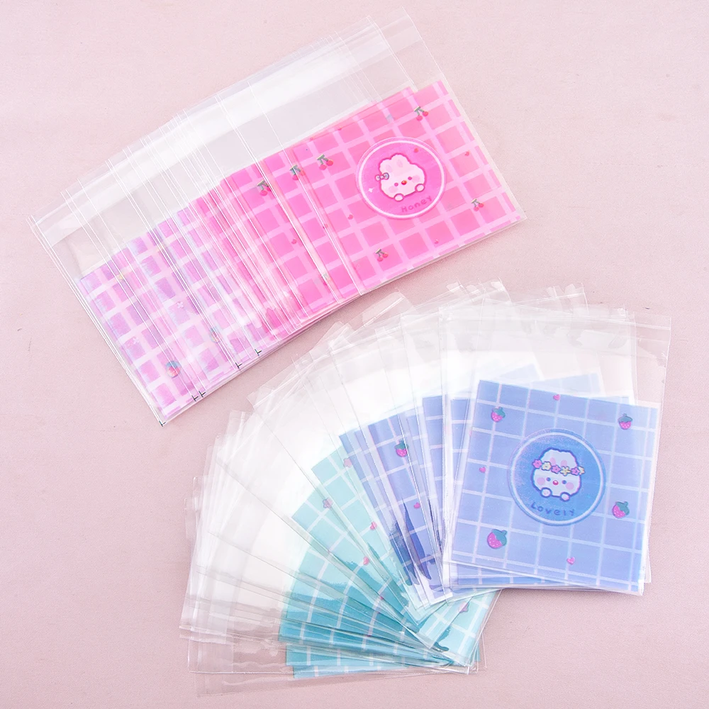 50pcs 7x7+3cm Plastic Packing Bags Transparent Self-Adhesive Bags Pouch for Biscuits Candy Cookies Jewelry Gift Packaging