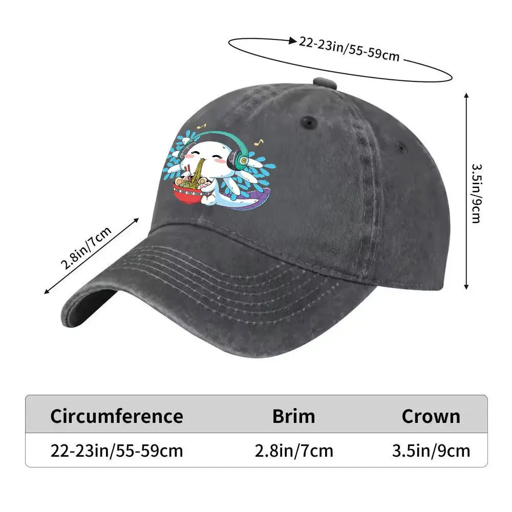 Axolotl Eating Noodles Music Baseball Cap Vintage Washed Denim Adjustable Hat