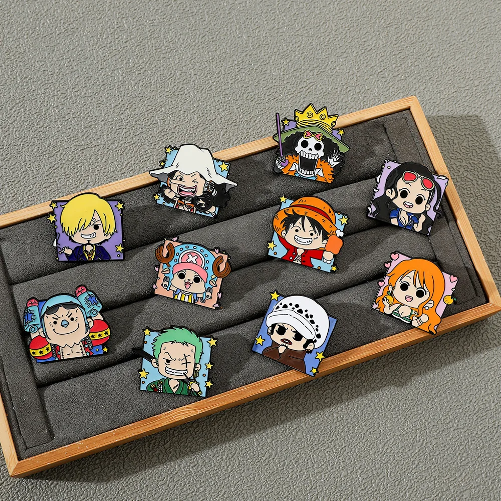 1set One Piece Enamel Pins Anime Cartoon Figure Luffy Zoro Chopper Sanji Lapel Pin Backpack Decoration Jewelry for Men Women