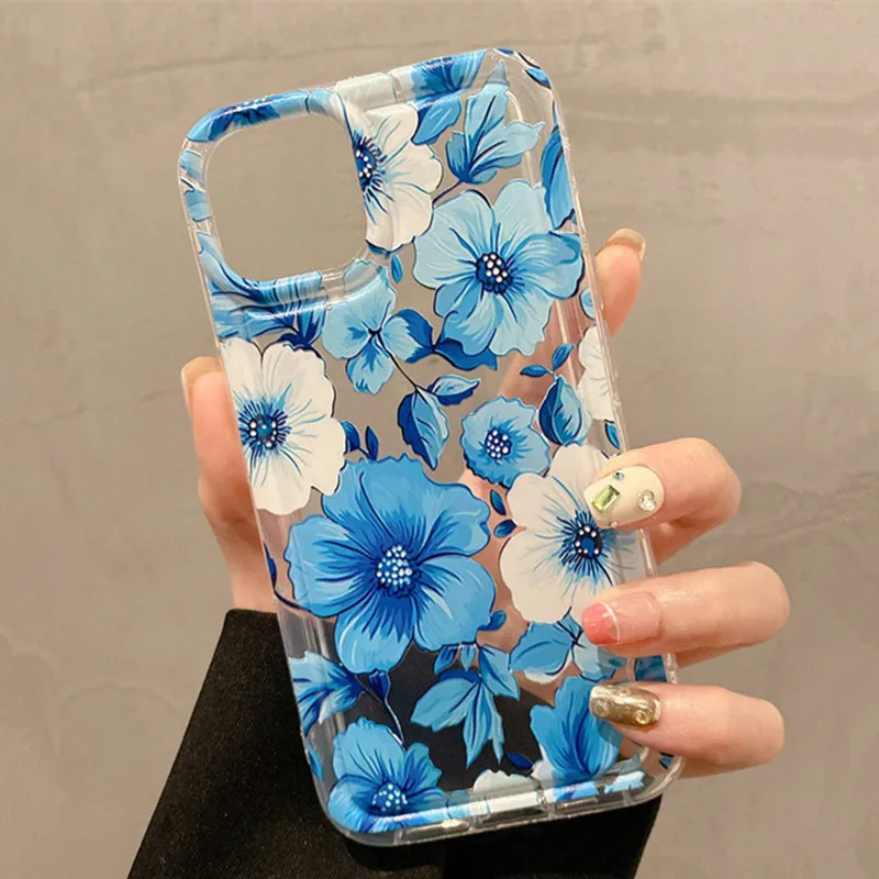 Flowers Graphic Print Clear Phone Case For iPhone 15 Case iPhone 11 13 12 14 16 Pro Max XR X Xs Max 6 7 8 Plus SE 2022 Cover