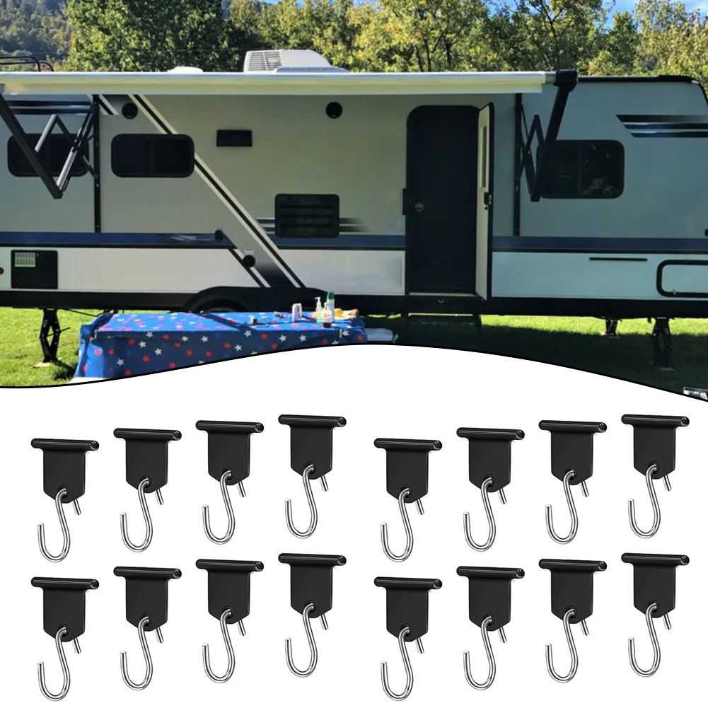 New Practical RV Awning Hooks Piping Strip Hooks Rustproof Reusable 16PCS 16x ABS+Metal Camping Piping Rail Hook