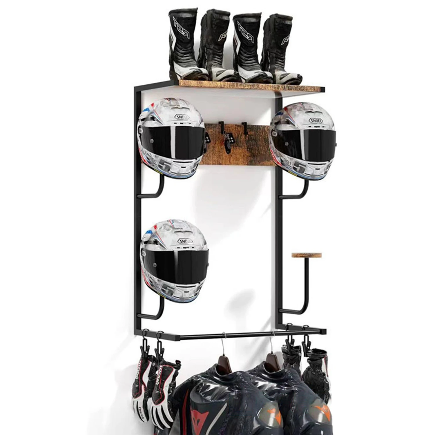 

Motorcycle Helmet Holder, Wall-Mounted Helmet Rack With 4 Glove Chips & Hooks, Bike Helmets Storage Organizer For Helmets, Gear,