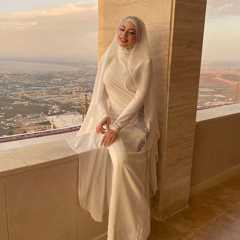 

Crystal Luxury Evening Dress for Night Party Sheath Prom Dresses for Arabic Women Wedding Guest Pleated Long Cocktail Party Gown