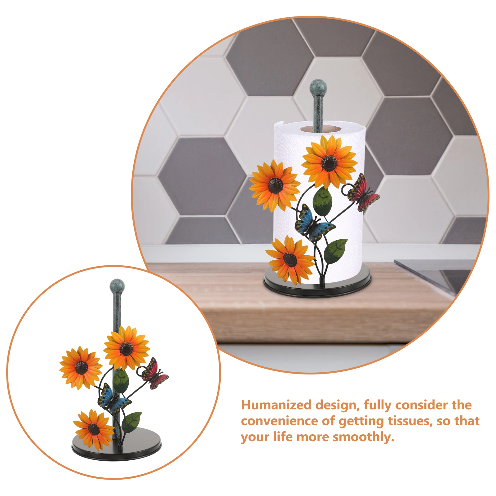 

Iron Art Sunflower Paper Towel Holder Kitchen Decor Accessories Living Room Butterfly St Tissue Rack Home Retro Style Easy Clean