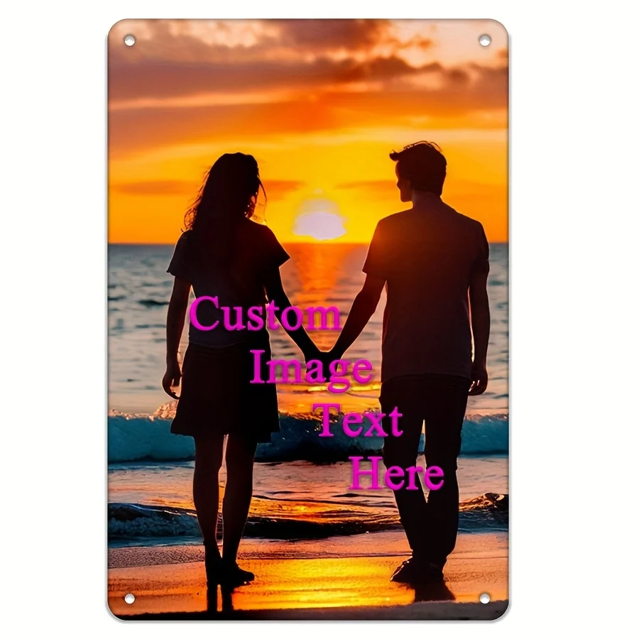 Custom Image/Text 2D Flat Printed Metal Sign - Personalized Sunset Couple Decor (30x20cm) for Home, Bedroom, or Living Room​