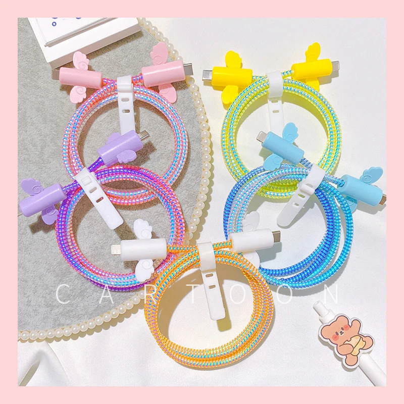Cute Angel Wings USB Charging Cable Protector Kawaii Data Line Earphone Wire Cable Winder for iphone Office Desk Organizer