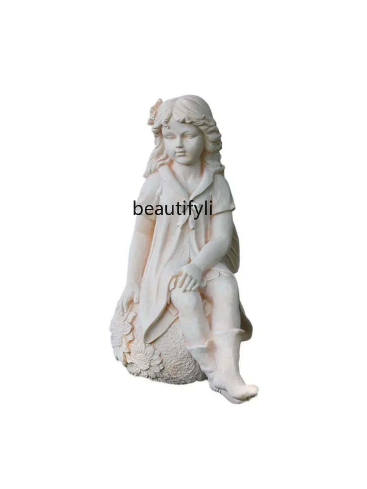 European Angel Wedding Statue Sitting Ball FARCENT Creative Art Floor Ornaments Courtyard Decoration