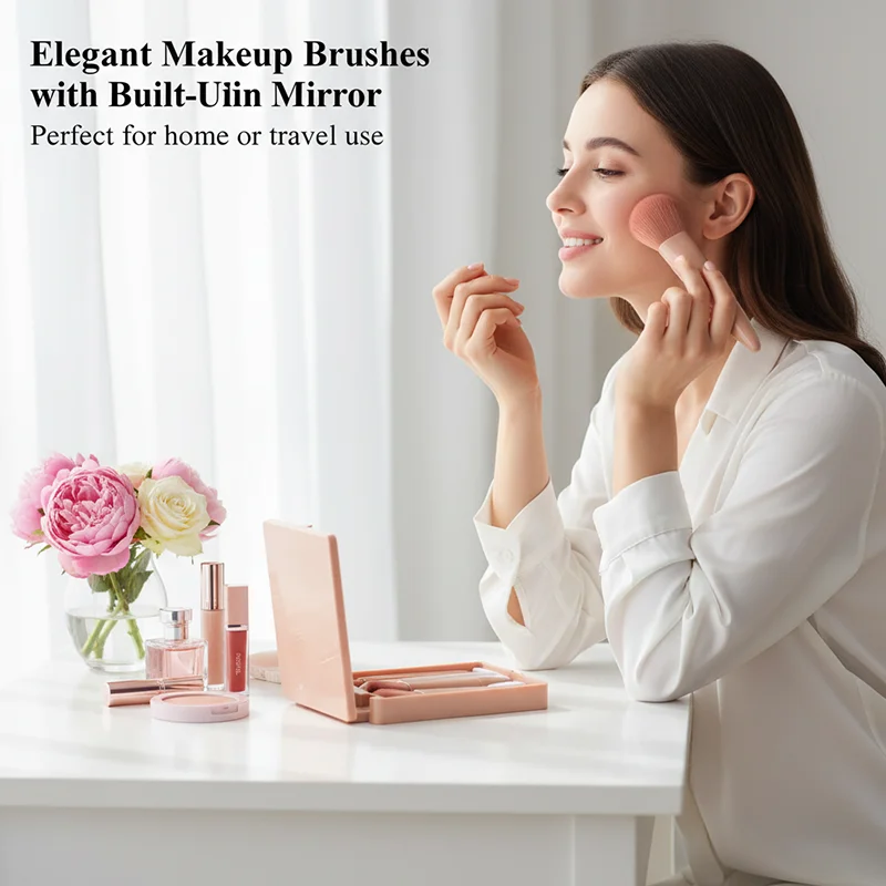 5개입 여행용 메이크업 브러쉬 세트 미니 메이크업 브러쉬, 케이스와 거울이 포함된 소형 완벽 기능 화장 브러쉬 키트