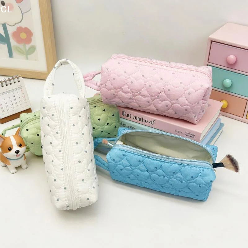 AttireTroveMinimalist Polka Dot Design Pencil Case Large Capacity Portable Makeup Bag Pencil Pouch For Students