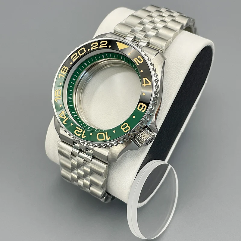 42mm NH35 Diver Watch Case Steel SKX007 Case with Strap Flat Double Sapphire Glass Curved Bezel Fit NH34 NH35 NH36 4R35 Movement