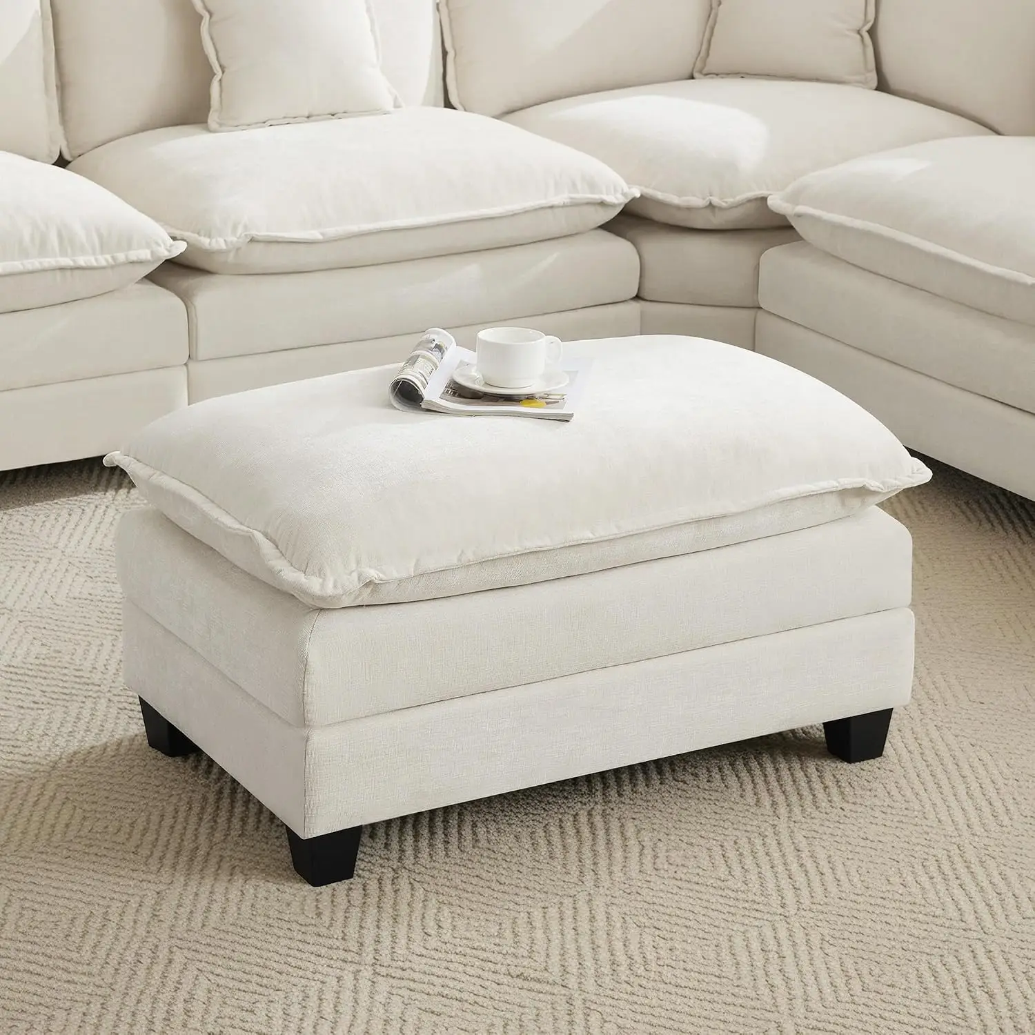 35'' Chenille Cloud Ottoman,Rectangle Modular Sectional Footrest,Beige,Customized