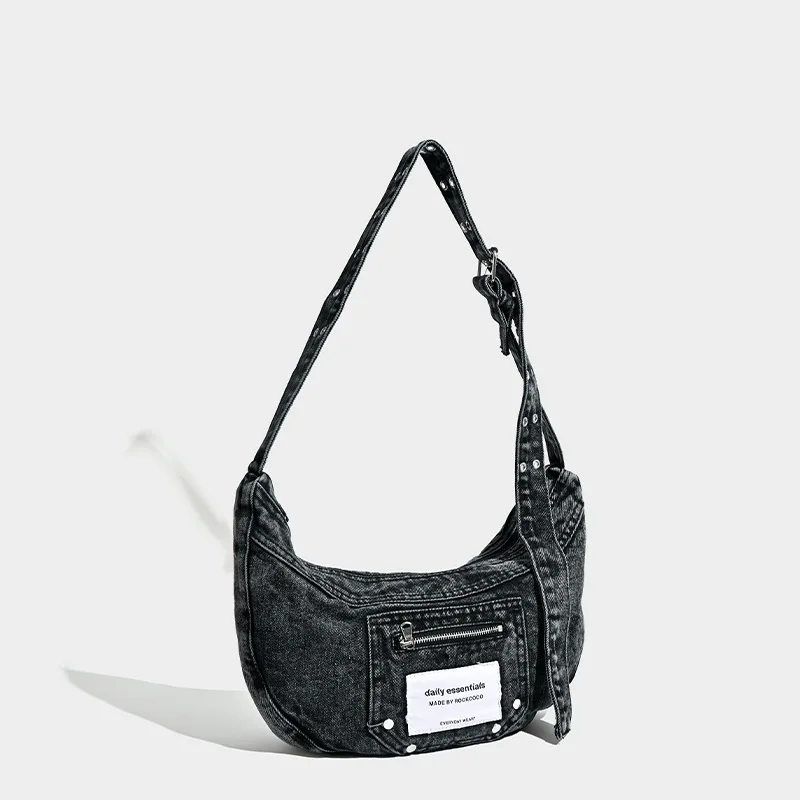 2024 Spring New Style To Do Old Washed Denim Crossbody Bag Women\'s Shoulder Diagonal Dumpling Bag