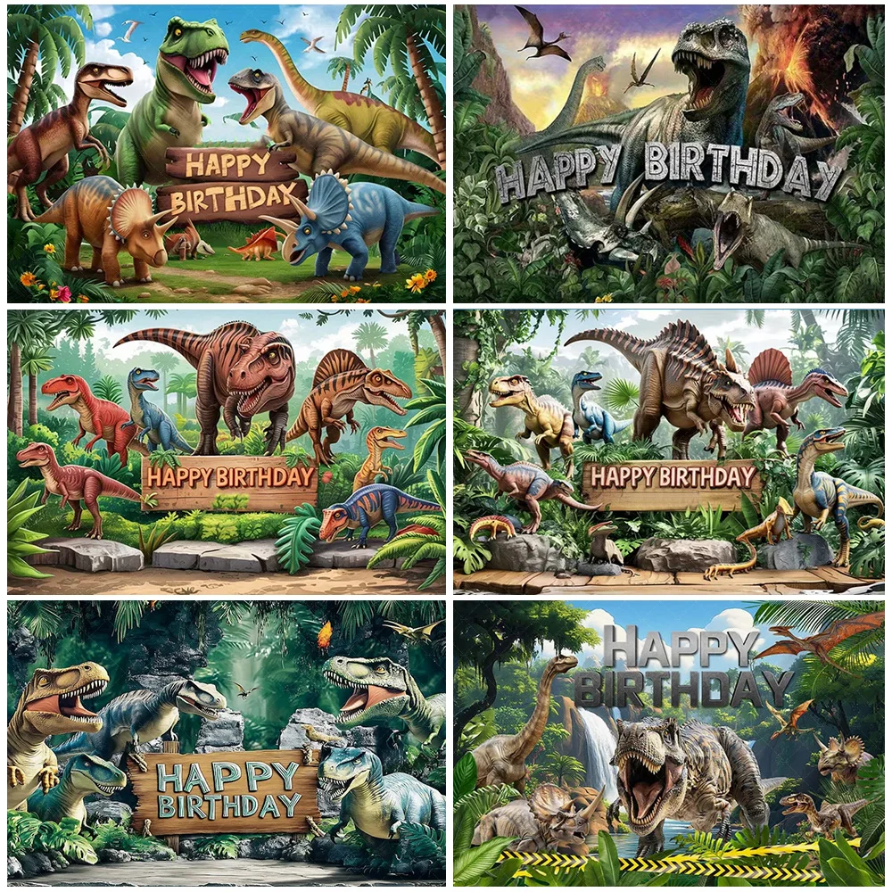 

Tropical Jungle Dinosaur Theme Boy Birthday Party Decorations Jurassic Park Backdrop Photography Background Baby Shower Supplies