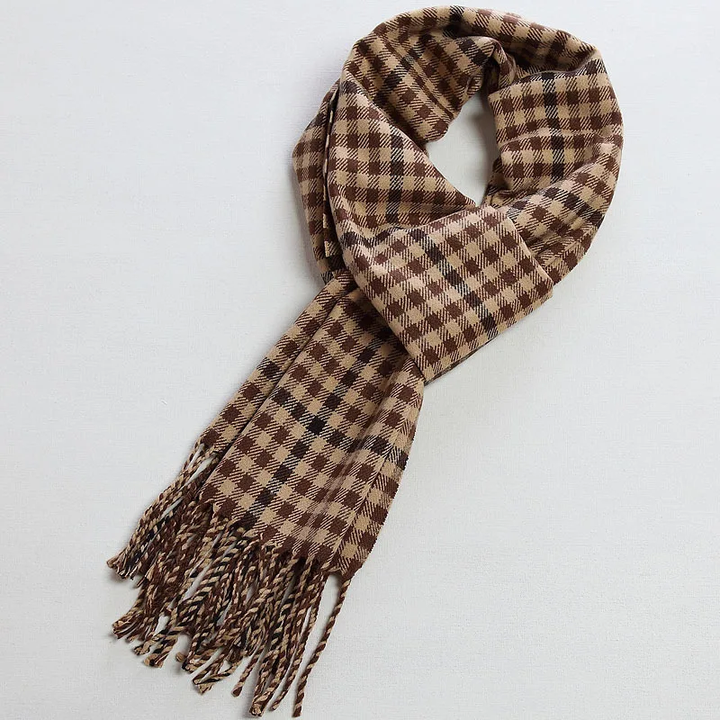 Unisex Winter Fall Thick Warm Classic Plaid Houndstooth Fringe Long Scarf Men Women Faux Fleece Fashion Scarve Accessories