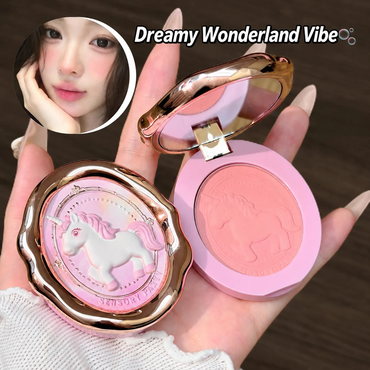 SENSORY PARTY 3D Unicorn Embossed Blush Powder Soft Matte Highly Pigmented Long Lasting Natural Flush Cheek Face Makeup
