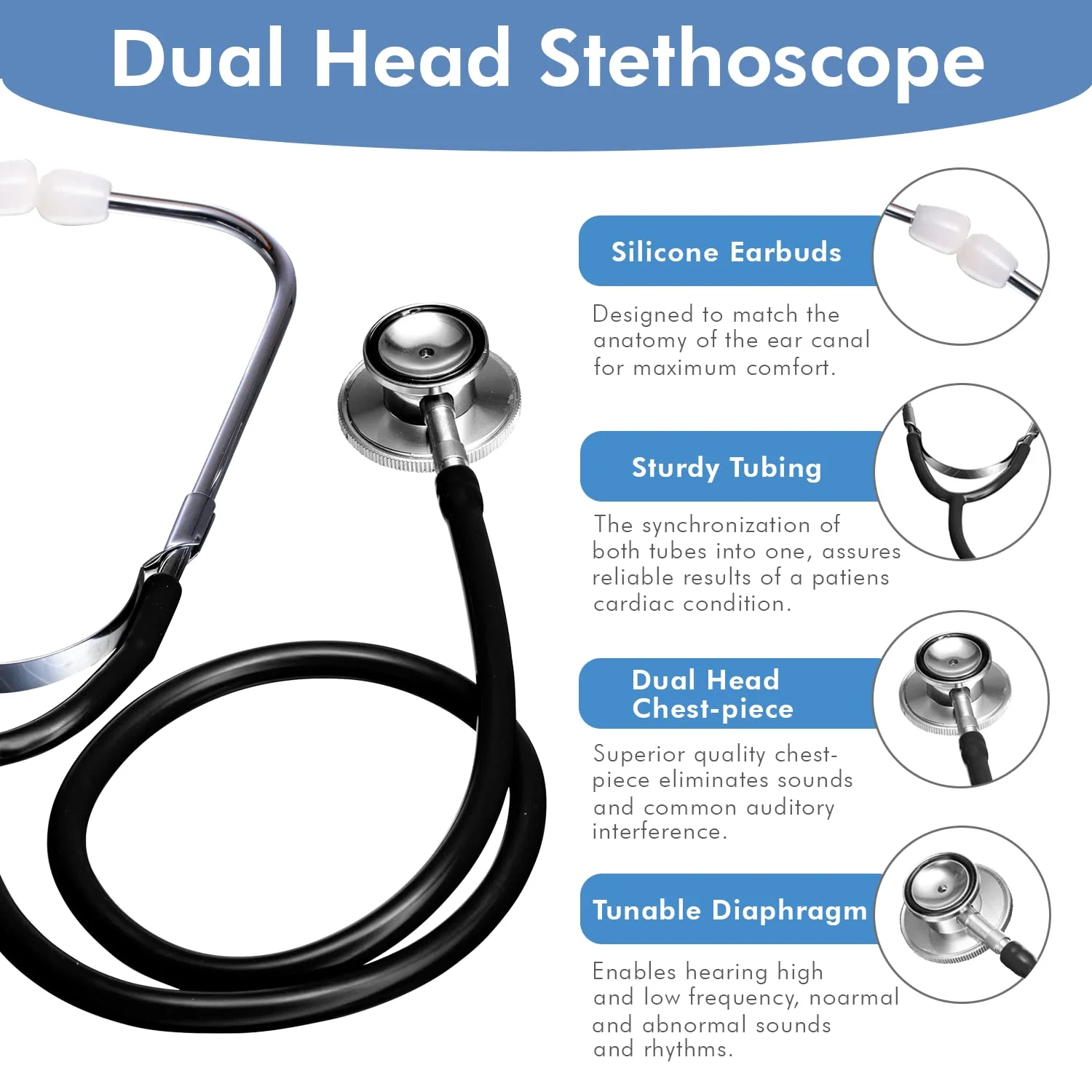 Justlang profissional dupla cabeça estetoscópio equipamento médico dispositivo multifuncional portátil médico enfermeira cardiologia