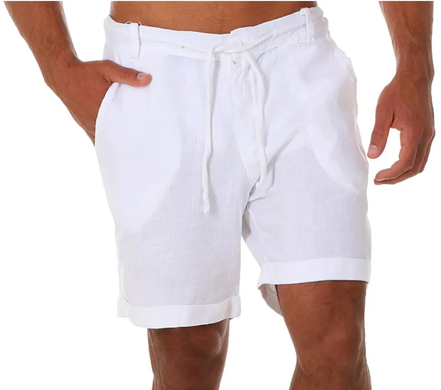 Nuovi pantaloncini da uomo in cotone e lino pantaloni causali pantaloni estivi traspiranti in lino tinta unita Fitness Streetwear S-4XL