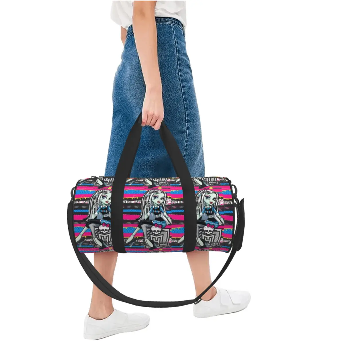 Monster High Sports Gym Bag, grande padrão 3D, bolsa personalizada fim de semana da menina, treino gráfico de viagem