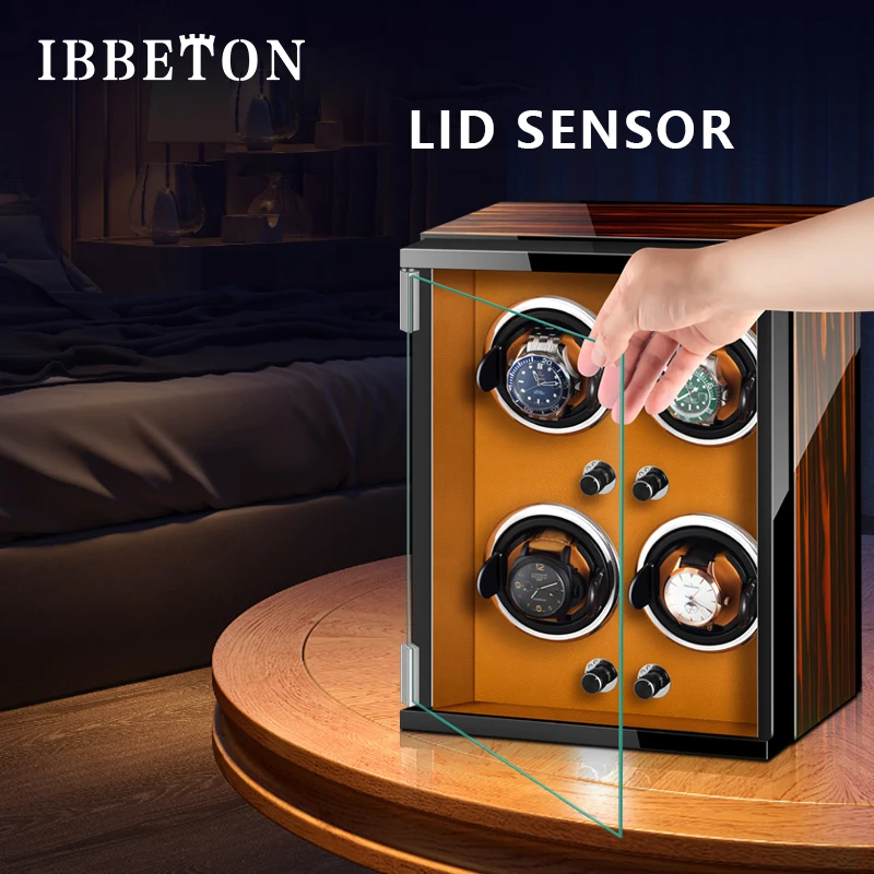 IBBETON 2/3/4/6/9 slots Watch winding case LED silent motor mechanical automatic winding watch storage box household