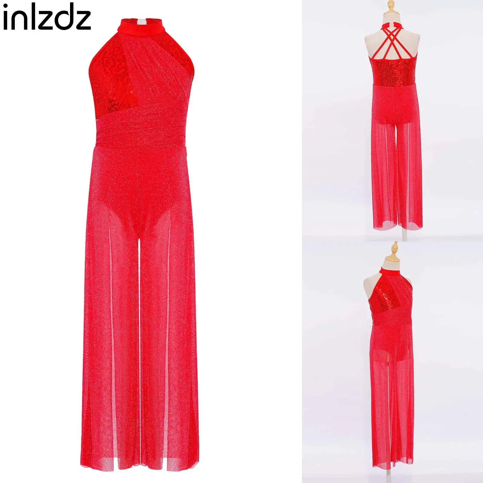 

Детский балетный лирический современный танцевальный костюм для девочек, блестящий комбинезон без рукавов с блестками для фигурного катания, танцевального выступления