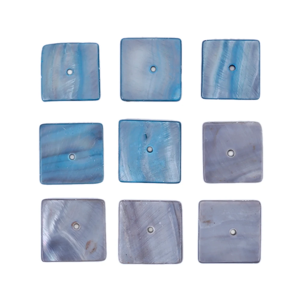 22mm Natural Freshwater Shell DIY Jewelry Accessories Blue Gray Square Center Hole Shell Beads for Necklace Pendant Earrings