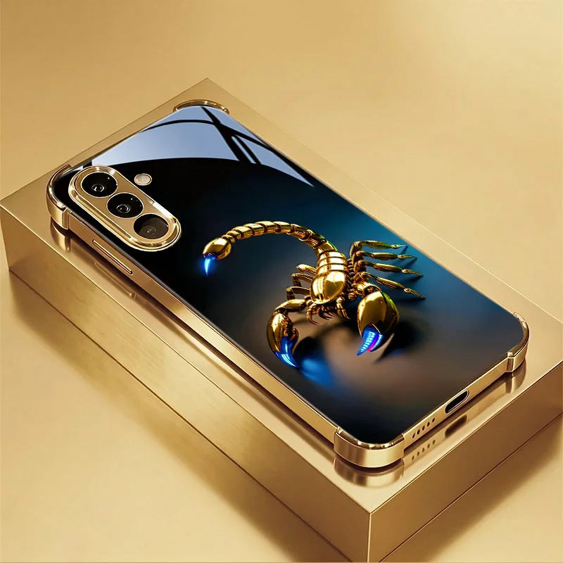 Blue-golden scorpion Tempered Glass Fashion phone case for Samsung Galaxy S26/S25/S24/S23/S22/S21 FE Ultra Plus Dropresistant