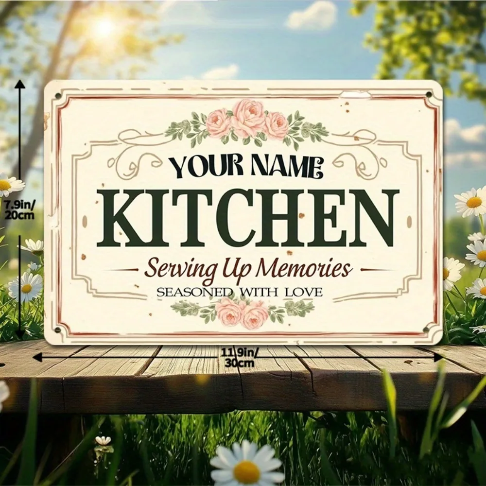 CIFbuy [2D Flat] Personalized Kitchen Aluminum Plaque,Custom Rose Text Wall Decor (Only For Decoration)