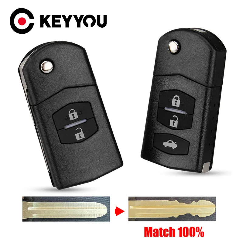 KEYYOU With Cutting Service 2/3 Buttons Remote Key Blank Case Flip Remote Key Shell Case Fob PAD For MAZDA 2 3 5 6 RX8 MX5 2B