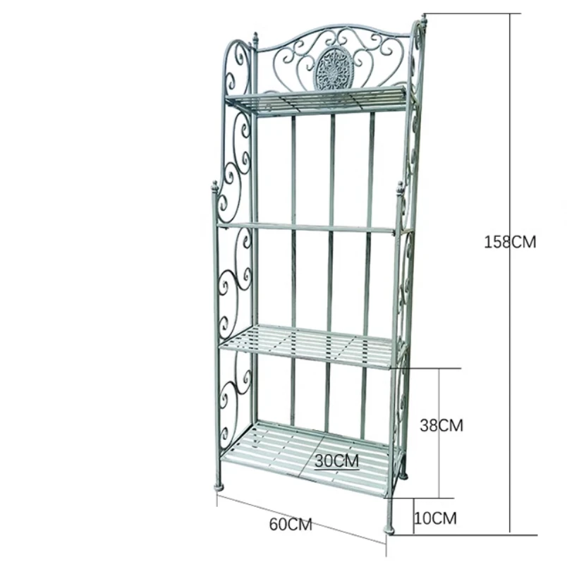 4 Tier Foldable Scrolled Rustic Vintage Metal Iron Home Garden Plant Stand Shoe Display Multi-function Shelf