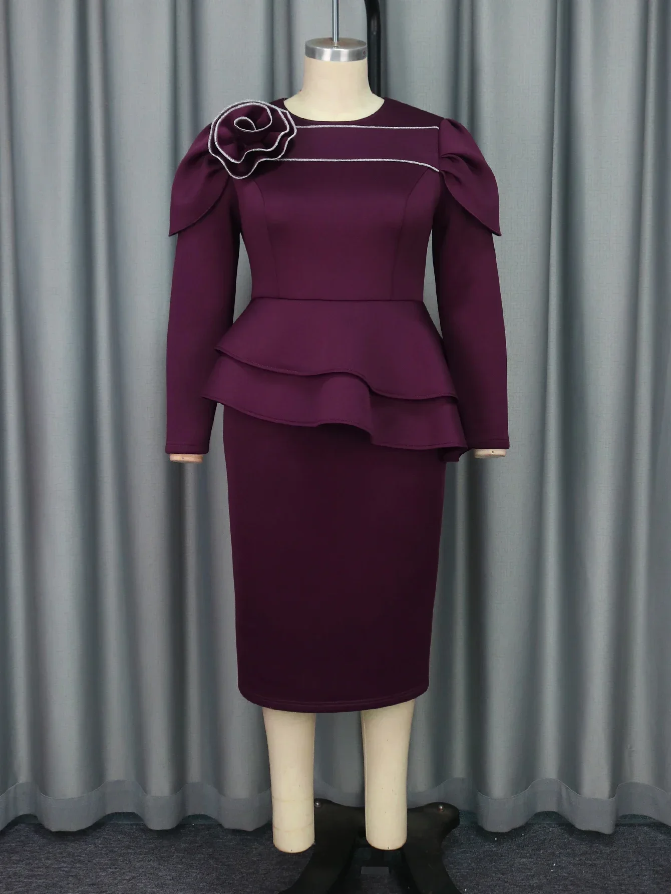 purple peplum dress with sleeves Divine Apparel SL1881W Plus Size Formal Mother of the Bride Peplum Dre The Dress Outlet