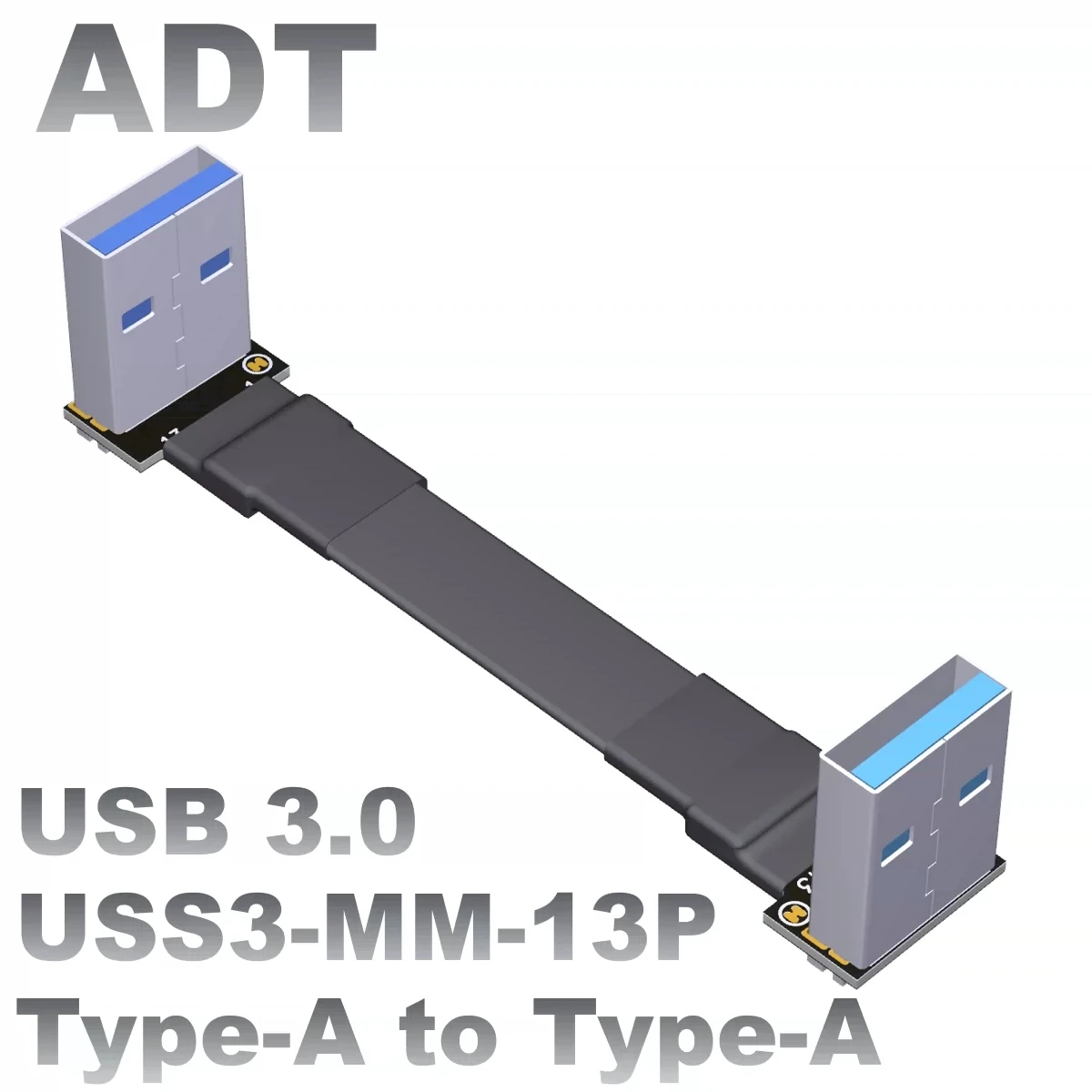 ADT-Link S1A-S1B USB 3.0 Cable USB Type-A to USB A Male to Male Extender Cable 90 Degree Up/Down Double Bend Flat Adapter 5G/bps