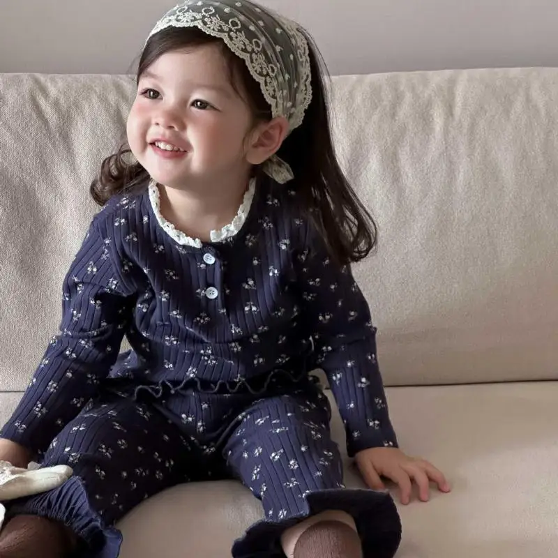 

2025 Autumn New Baby Girl Long Sleeve Clothes Set Infant Floral Pajamas 2pcs Suit Toddler Girl Cotton Tops + Pants Outfits