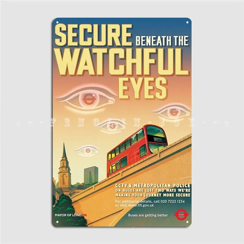 London Cctv Secure Beneath The Watchful Eyes Metal Plaque Poster Wall Pub Party Design Plaques Tin Sign Poster view 2